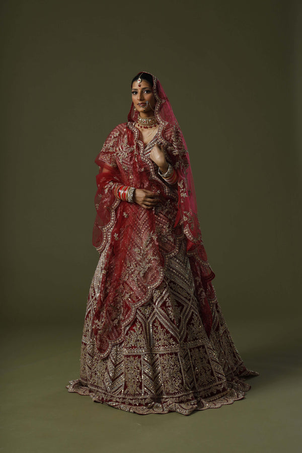 Scarlet Passion Bridal Lehenga Choli With Cut Dana and Tilla With Delicate Stonework Along With Cut Work Dupatta