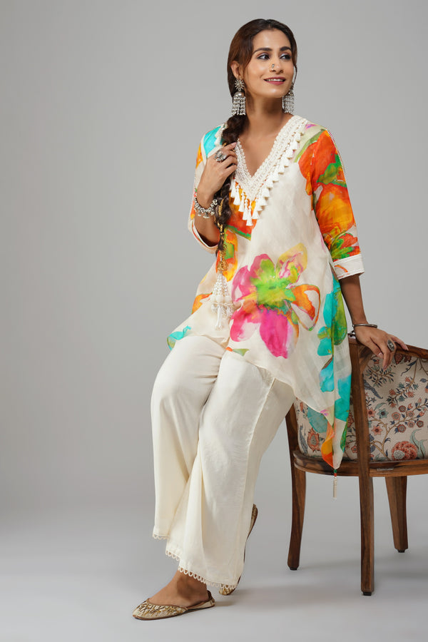 Floral Elegance Asymmetrical Kurti & Palazzo Set