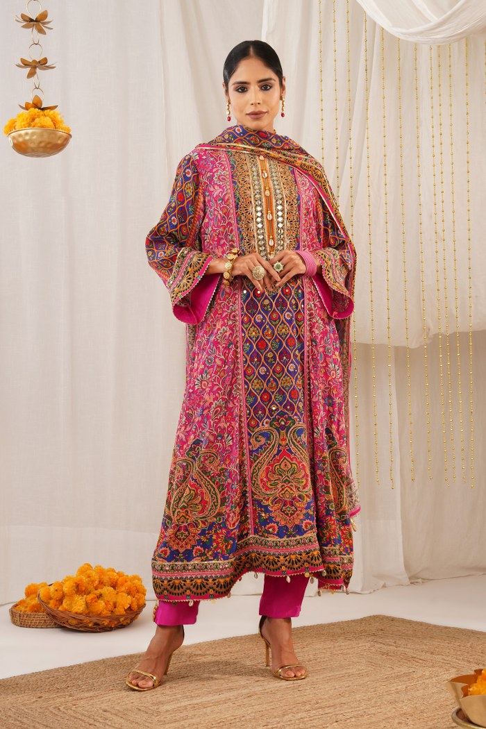Pink Multicolor Choga Suit