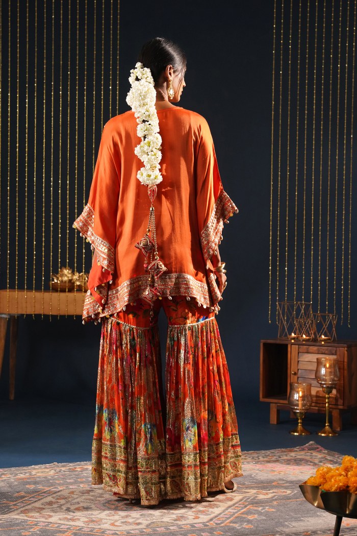 Orange Crepe Choga Suit