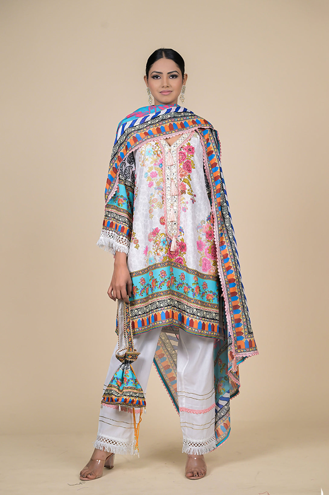 Elegant Turquoise Embroidered Suit