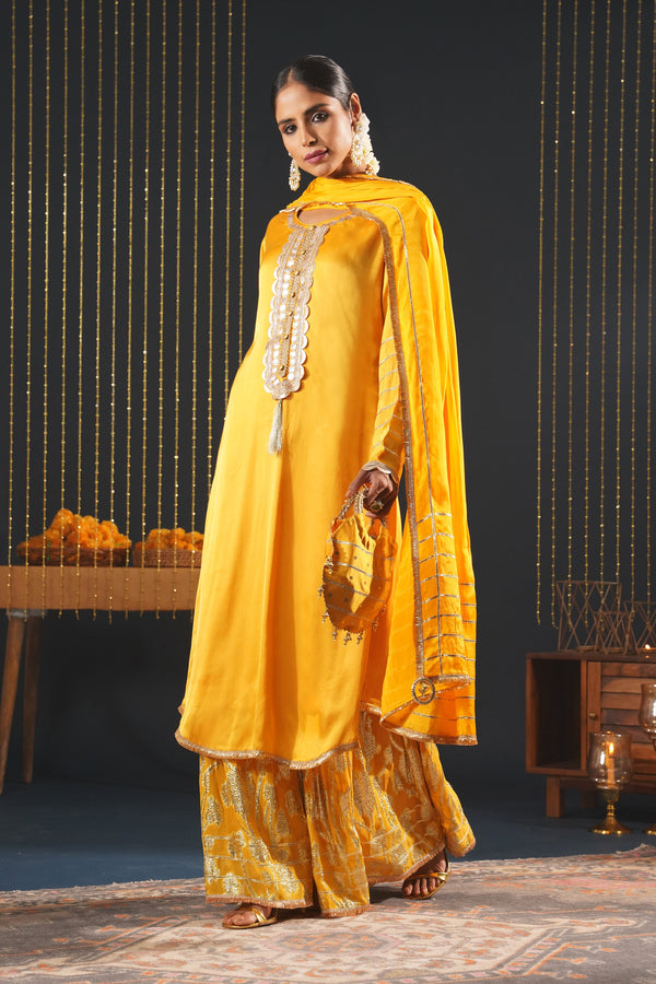 Mustard Crepe Choga Suit