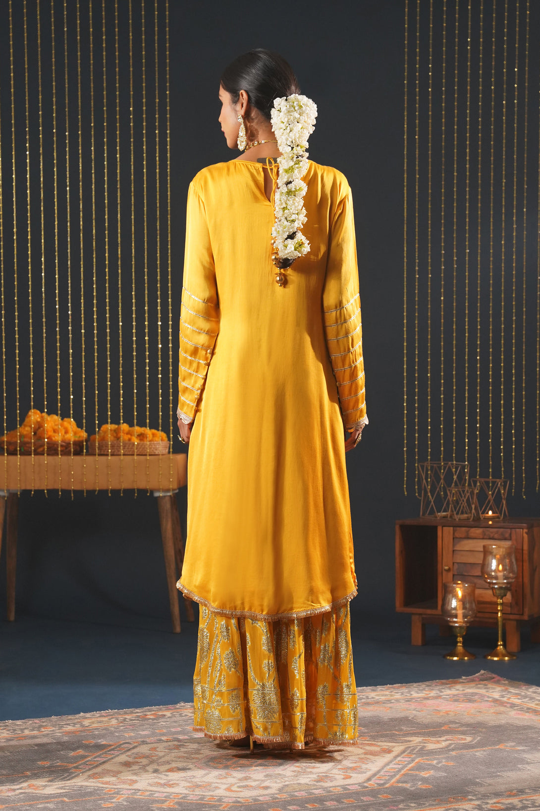 Mustard Crepe Choga Suit