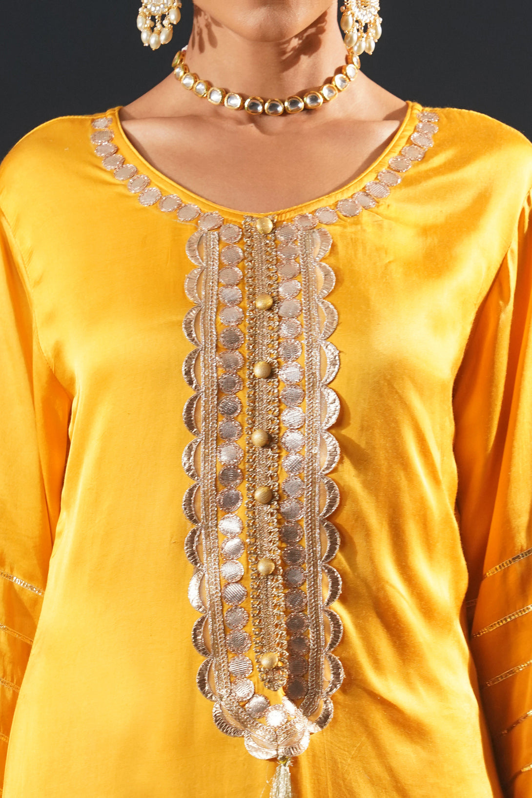 Mustard Crepe Choga Suit