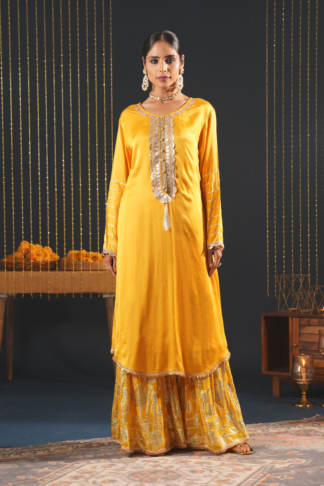 Mustard Crepe Choga Suit