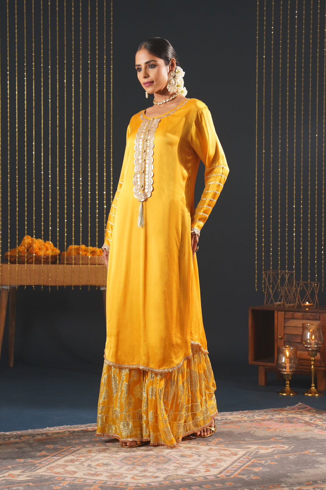 Mustard Crepe Choga Suit