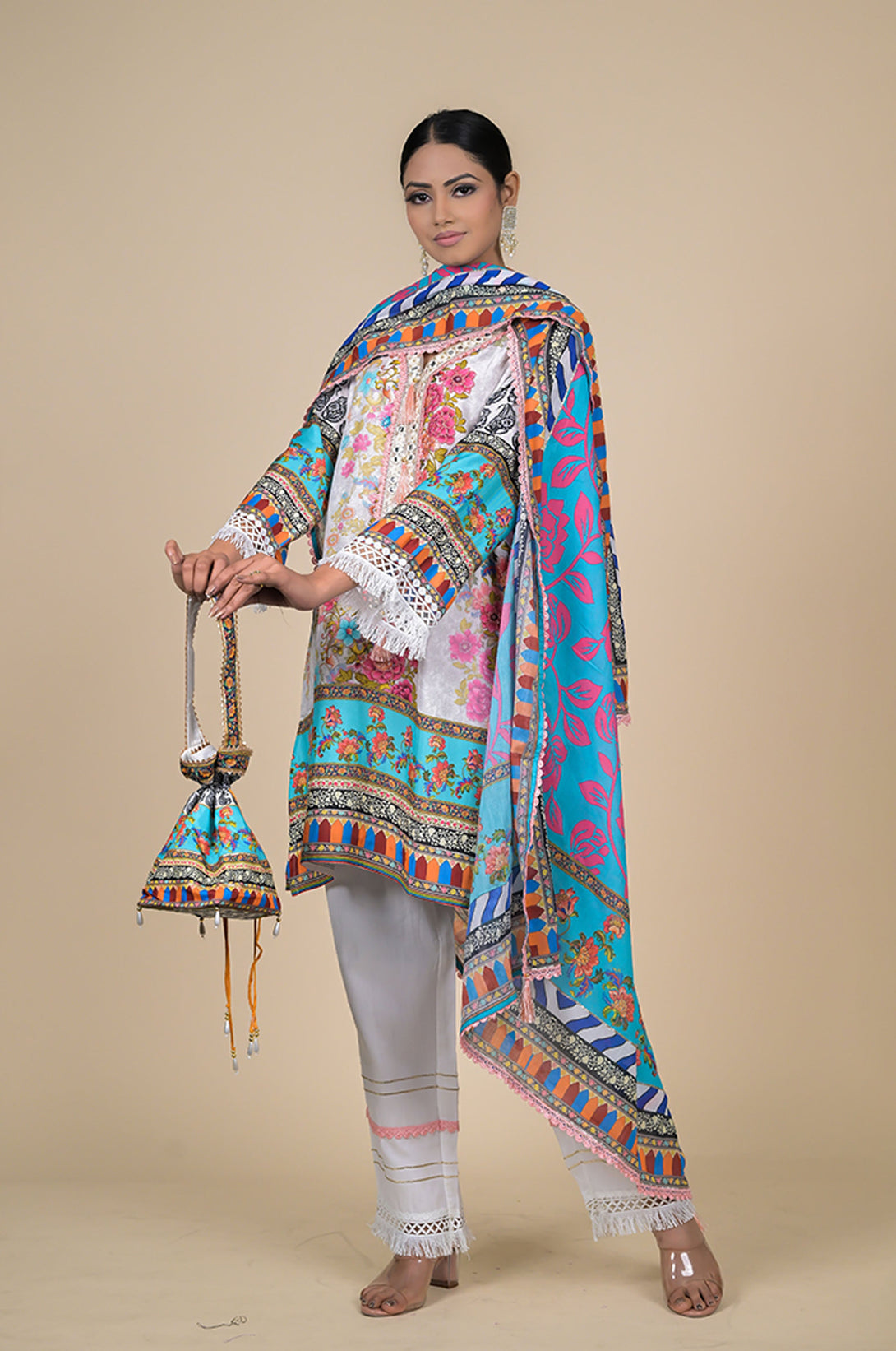 Elegant Turquoise Embroidered Suit