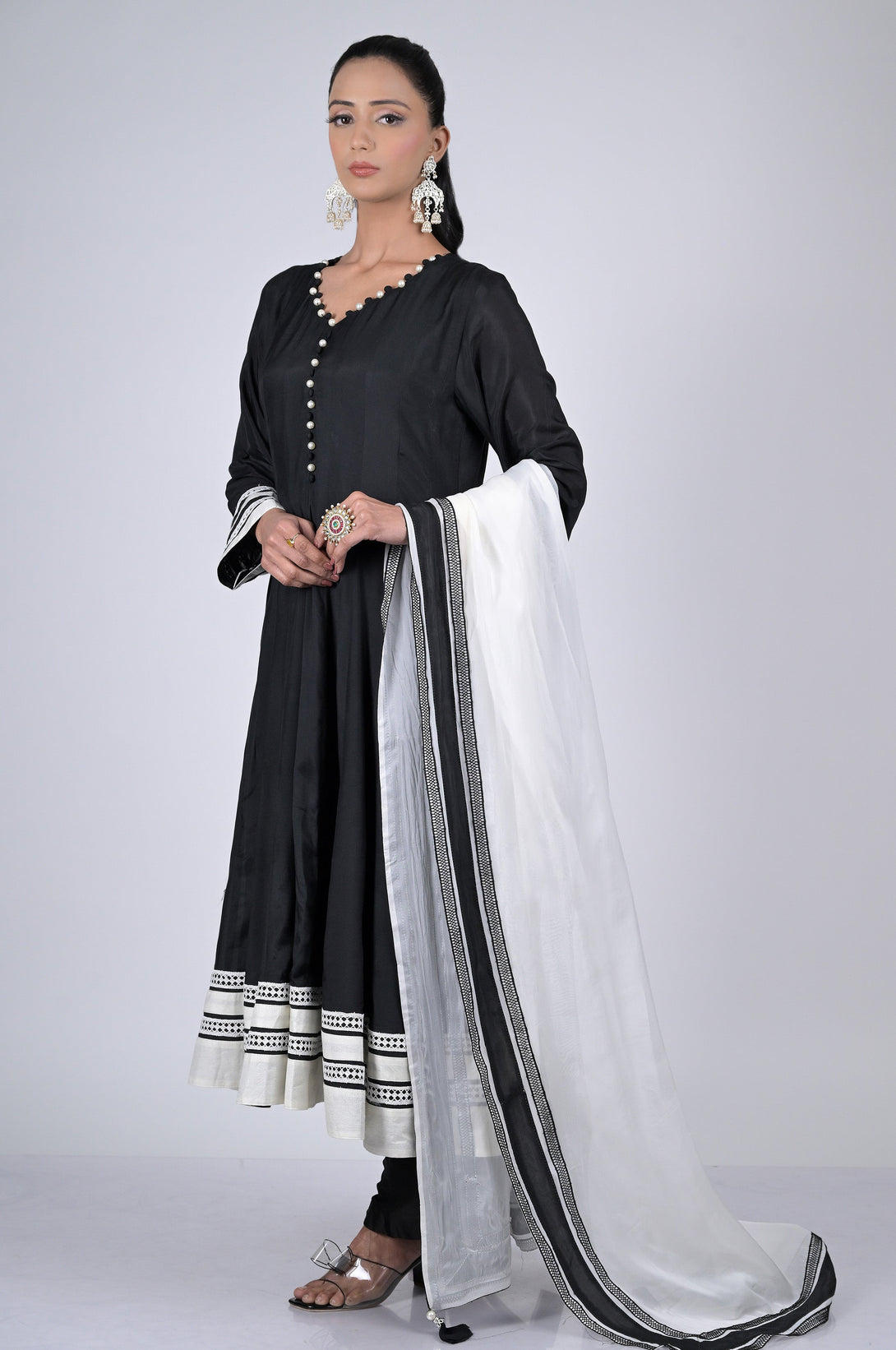 Black Cotton Silk Anarkali Suit