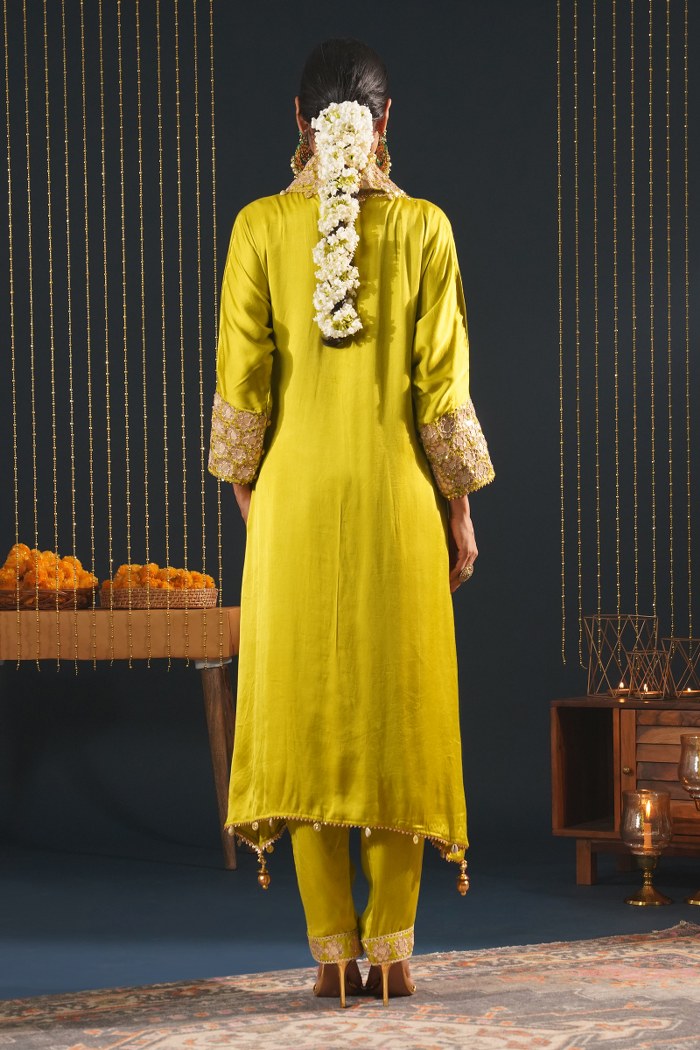 Pista Green Embroidered Choga Suit