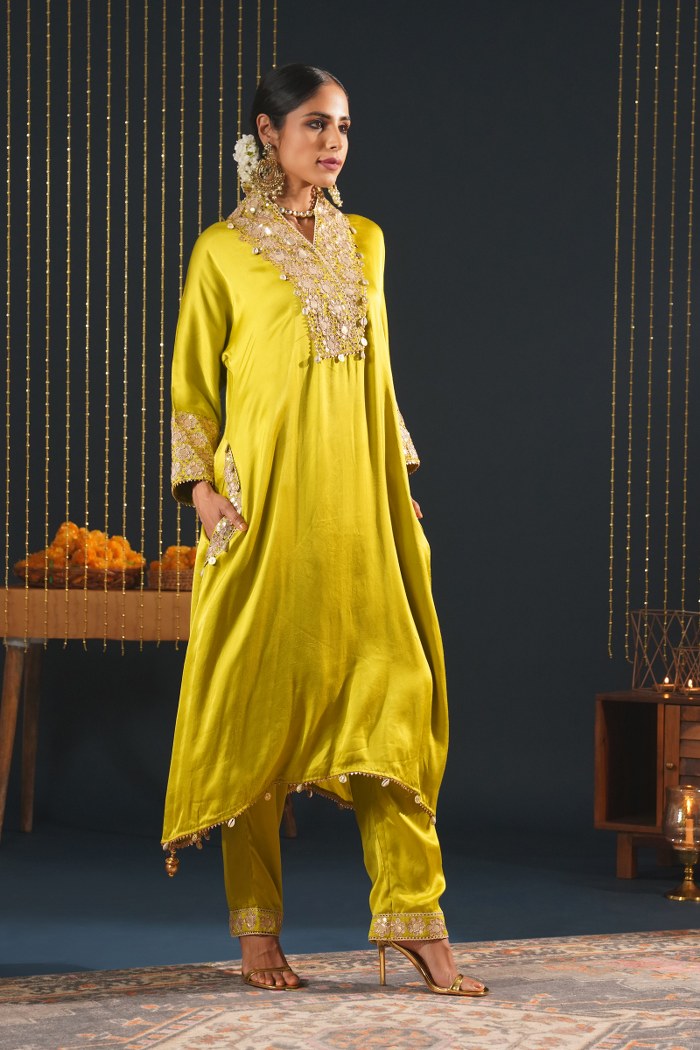 Pista Green Embroidered Choga Suit