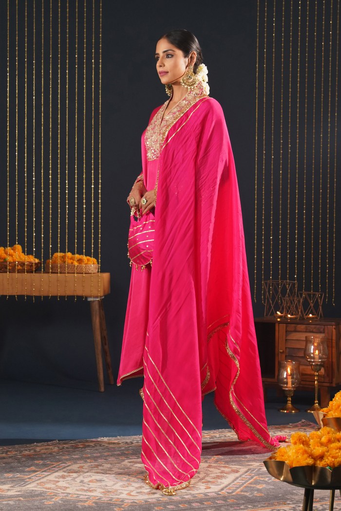 Pink Embroidered Choga Suit