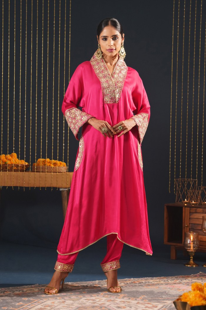 Pink Embroidered Choga Suit