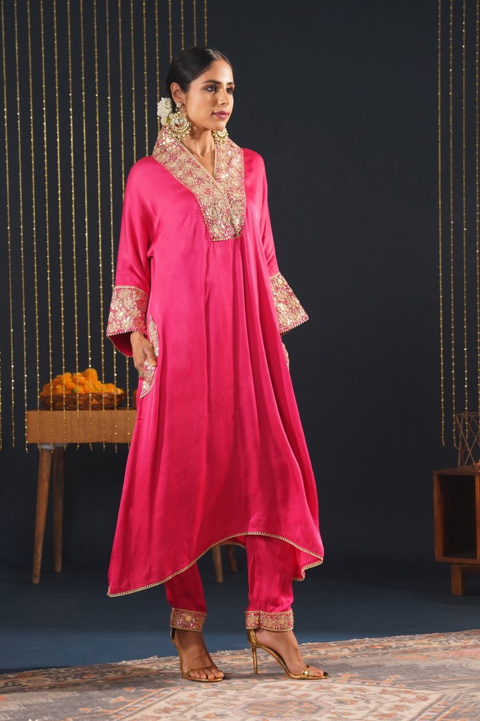 Pink Embroidered Choga Suit