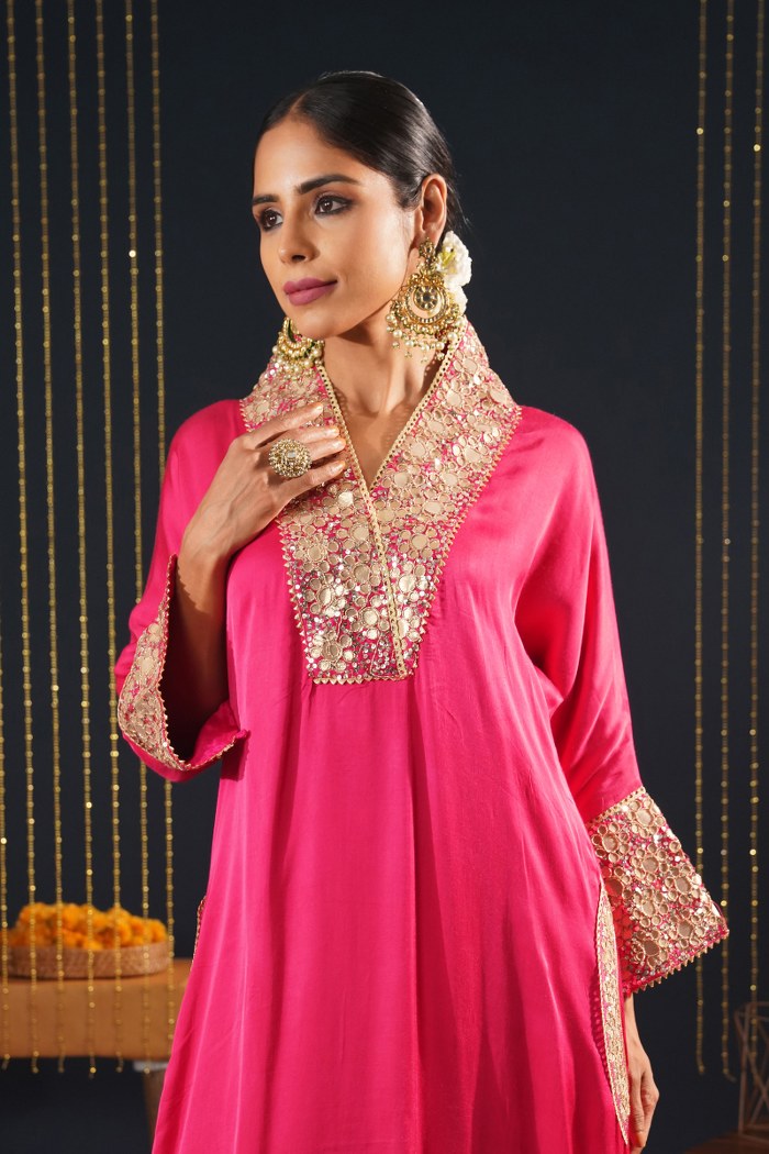 Pink Embroidered Choga Suit