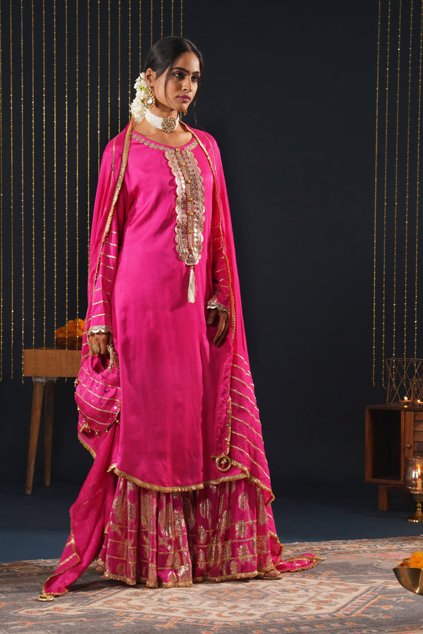 Pink Elegant Crepe Choga Suit