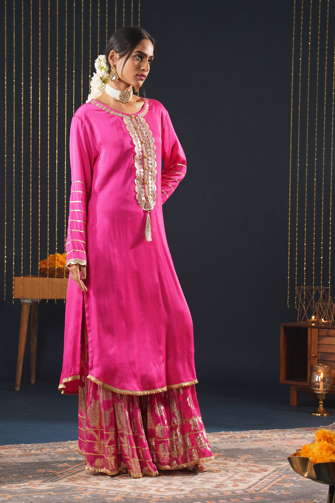 Pink Elegant Crepe Choga Suit