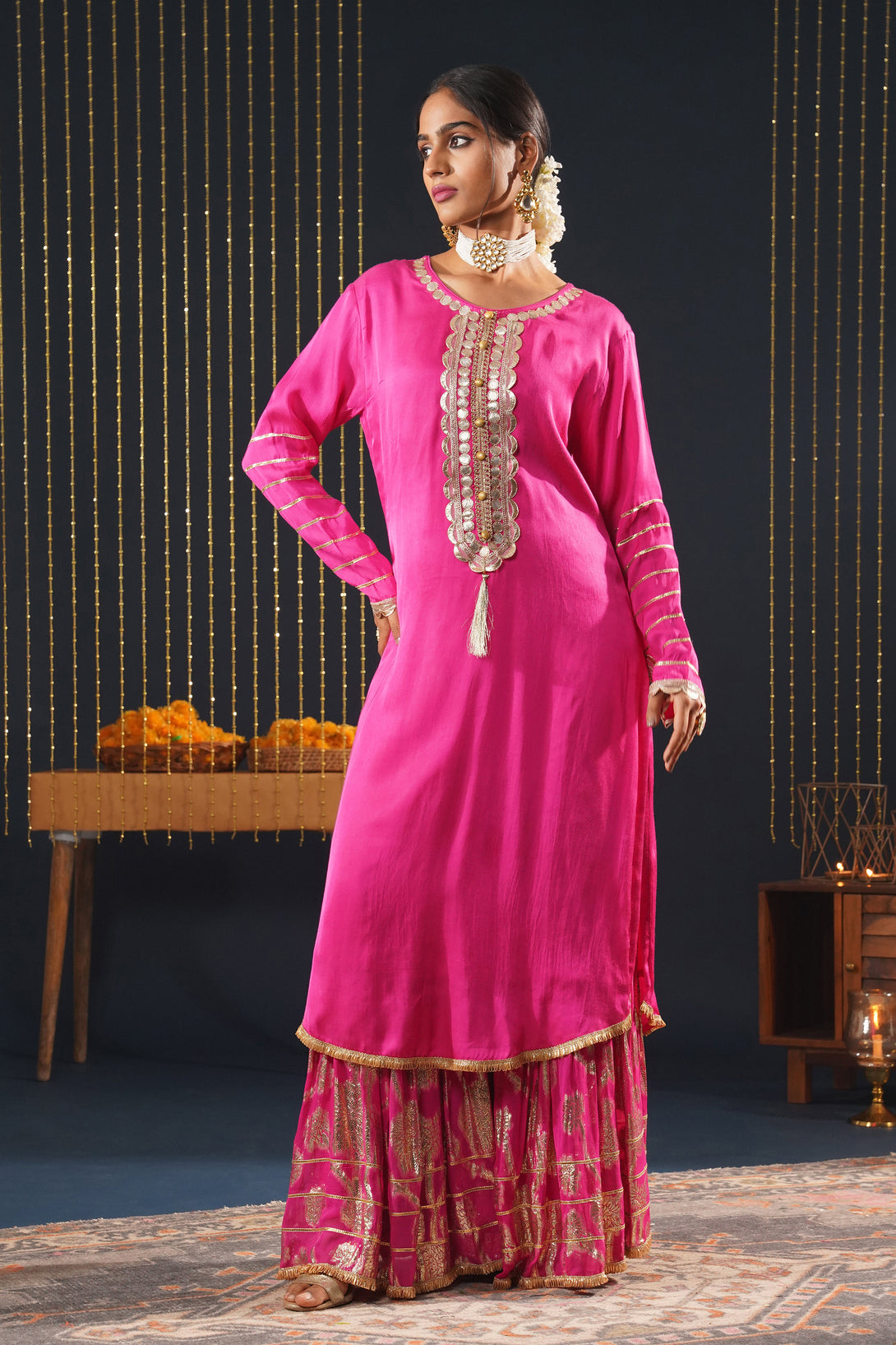 Pink Elegant Crepe Choga Suit