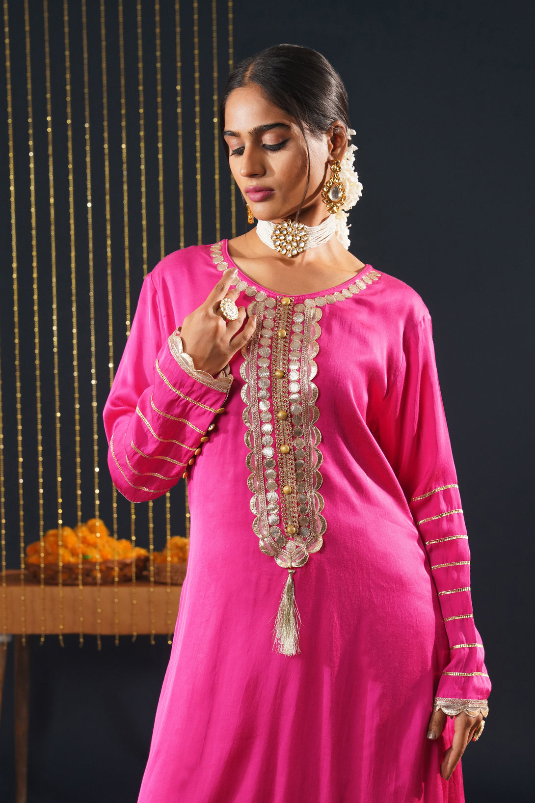 Pink Elegant Crepe Choga Suit