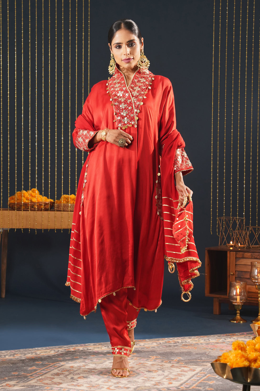 Vibrant Red Choga Suit