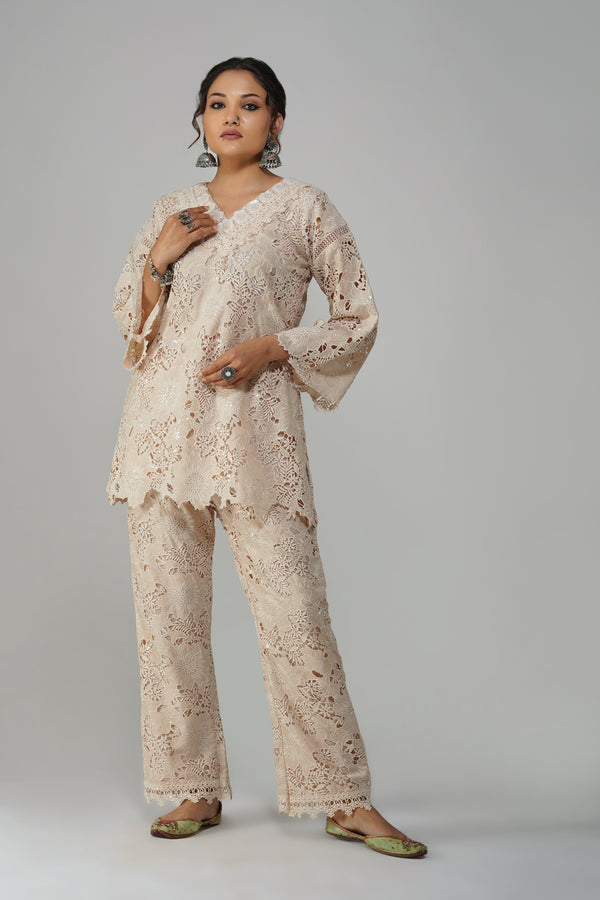 Ethereal Ivory Floral Lace Ensemble – Timeless Elegance