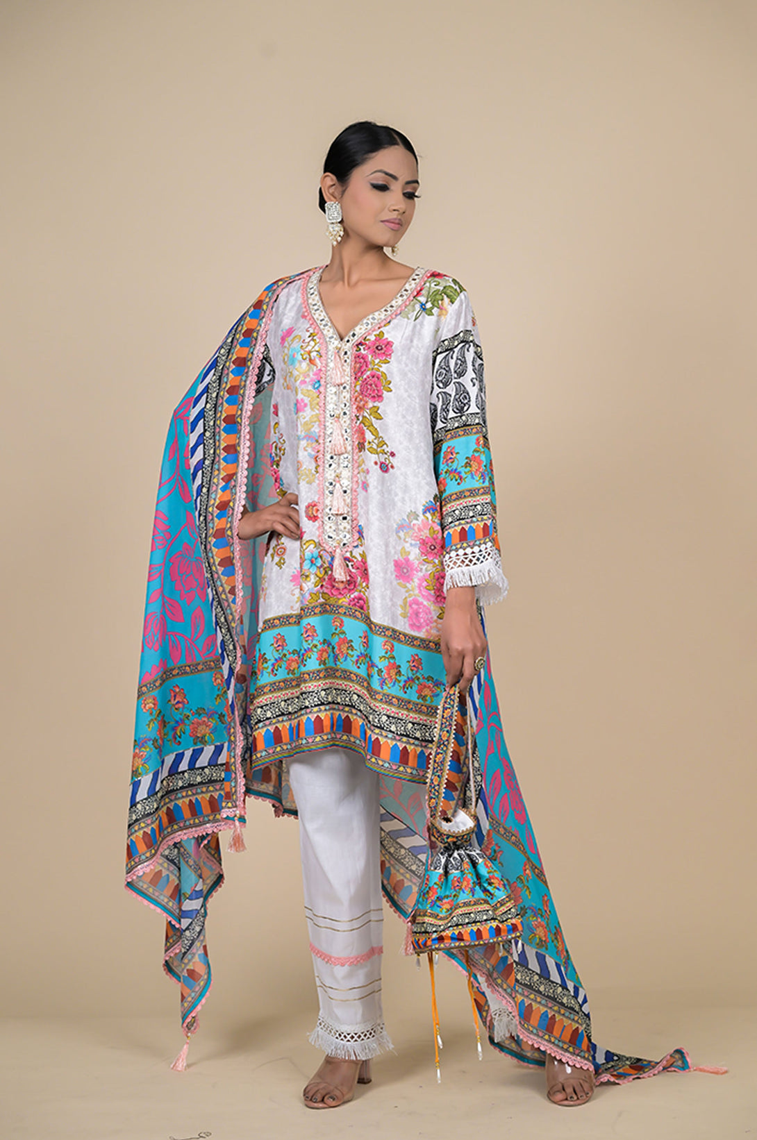 Elegant Turquoise Embroidered Suit