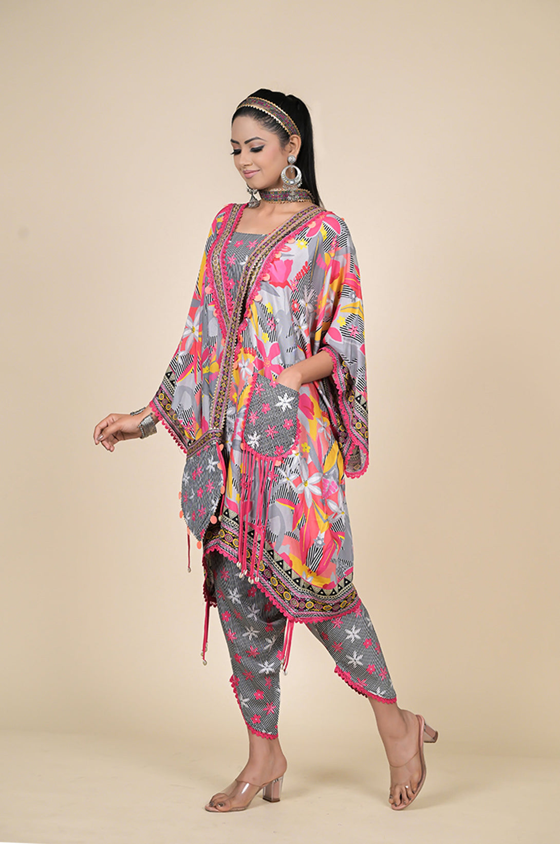 Bohemian Green Floral Kaftan Dress