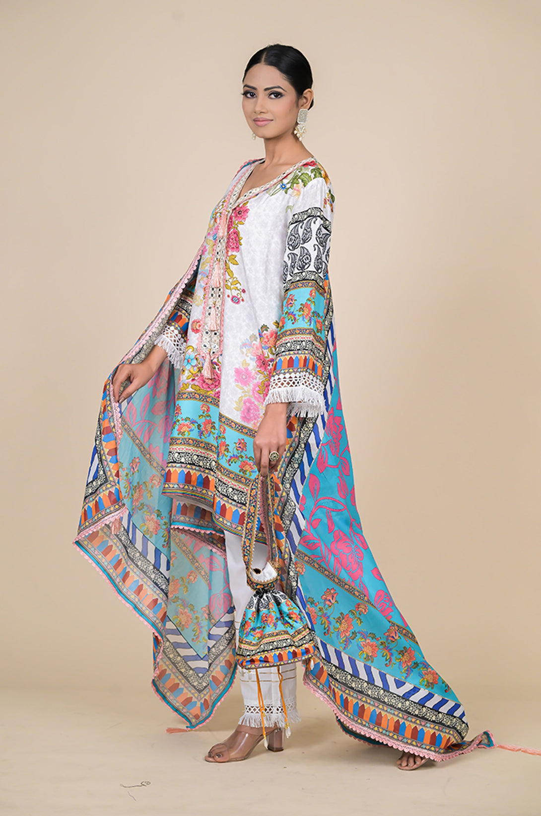 Elegant Turquoise Embroidered Suit