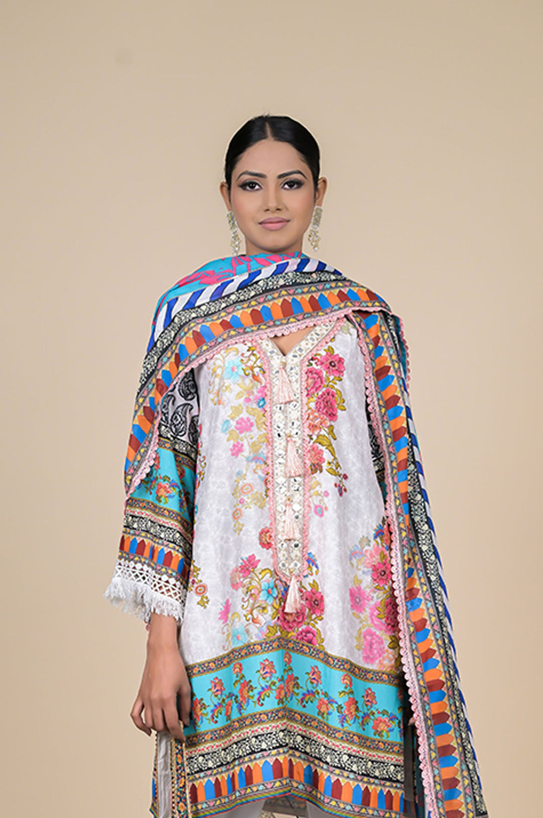 Elegant Turquoise Embroidered Suit