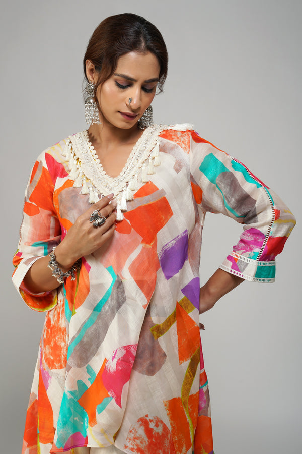 Abstract Art Linen Tunic Set – Contemporary Chic & Effortless Elegance