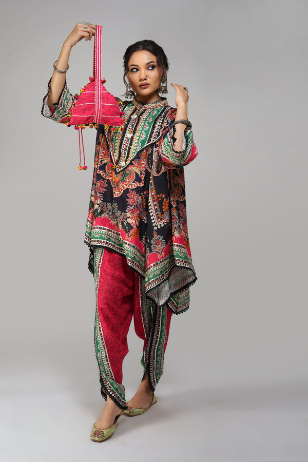 Bohemian Paisley Printed Asymmetrical Suit with Tapered Pants – Festive & Fusion Wear