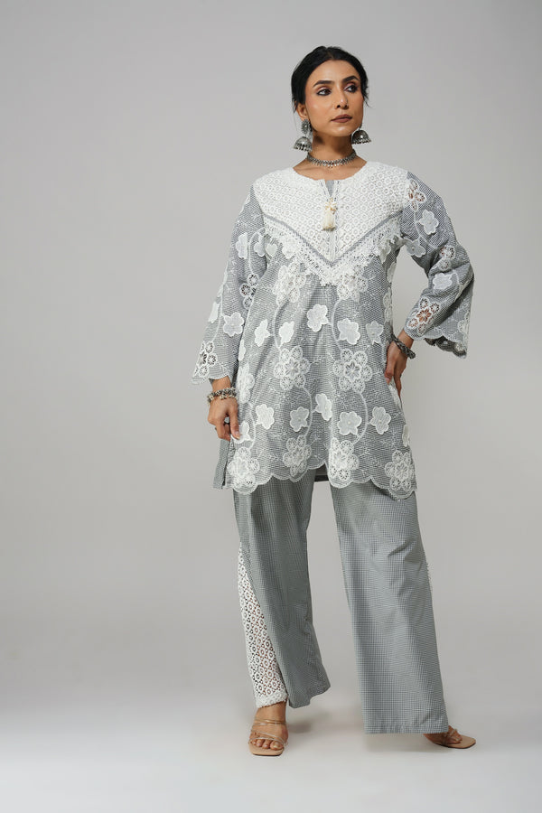 Embroidered Lace Tunic & Palazzo Set – Timeless Elegance in Linen