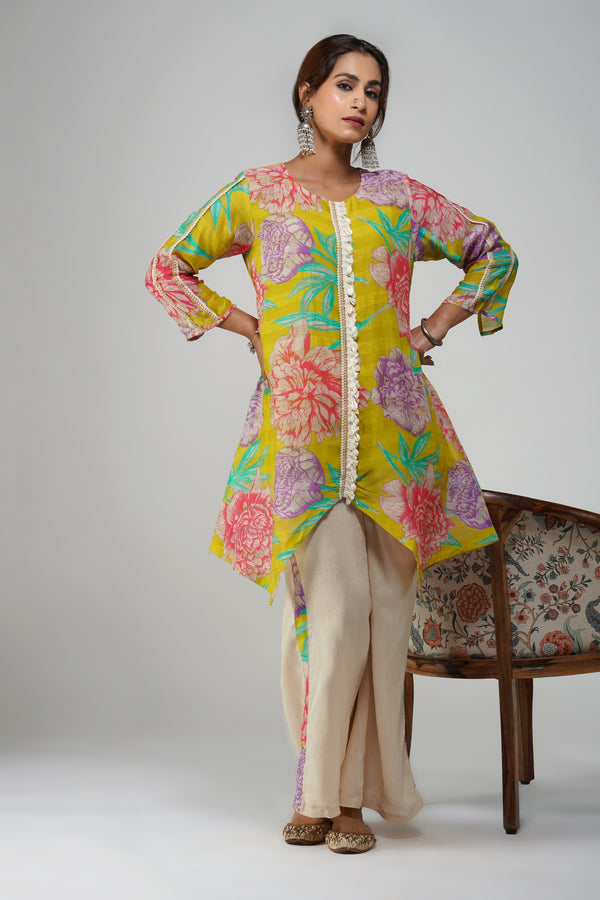 Floral Breeze Asymmetrical Tunic Set – Vibrant & Elegant