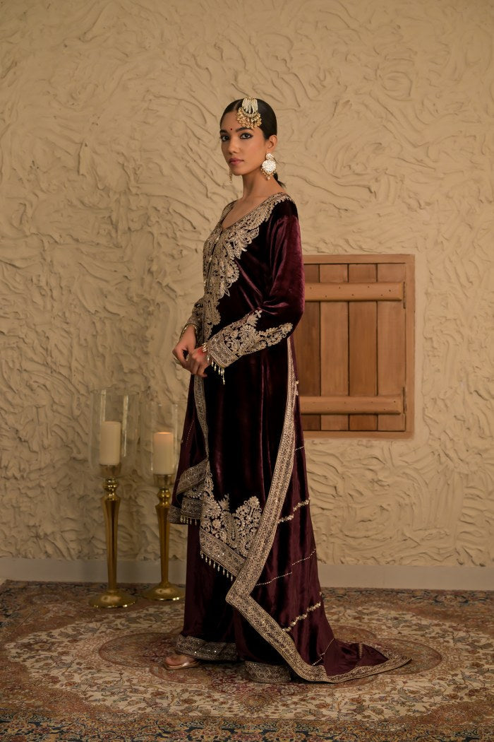 Brown Velvet Embroidered Suit