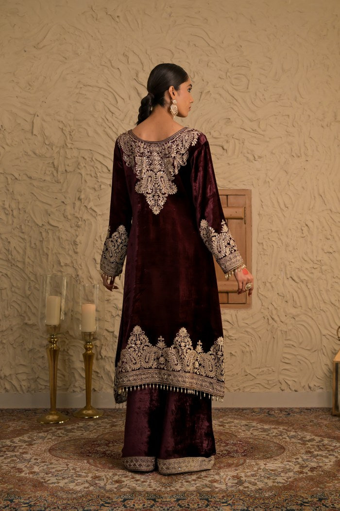 Brown Velvet Embroidered Suit