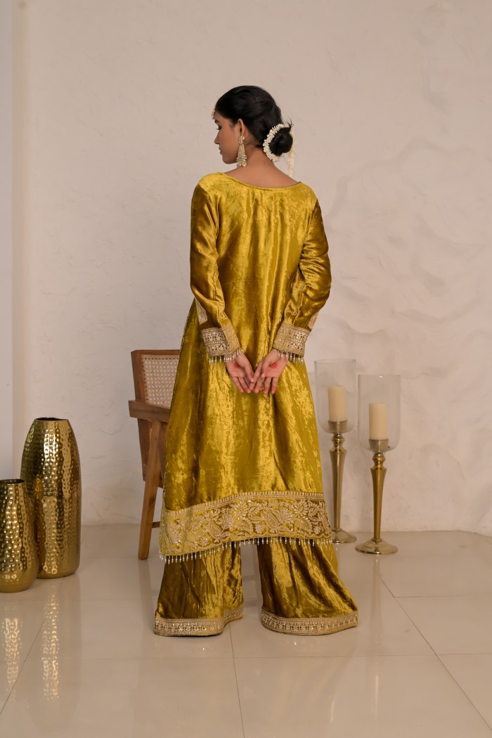 Elegant Mustard Velvet Suit