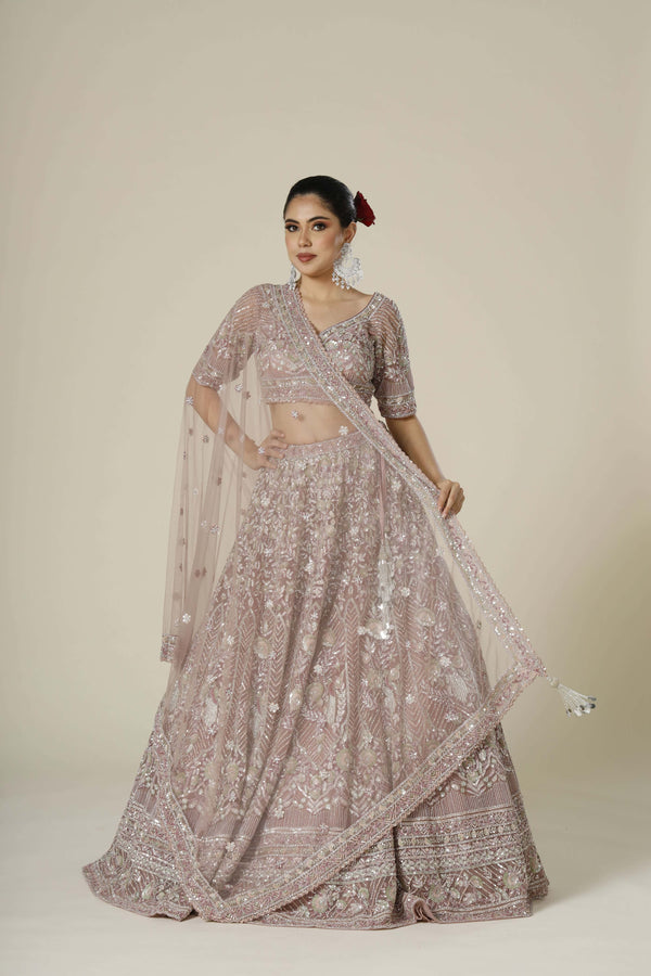 Faded Memories Lehenga Choli With Embroidery and Sequins Along With Beads Finishing Paired With Net Dupatta