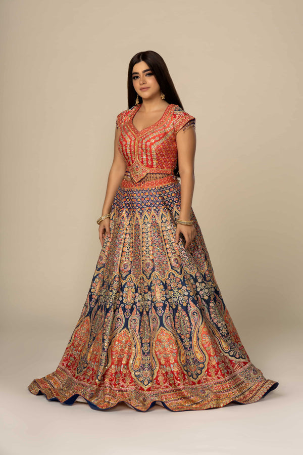 Red Silk Lehenga With Multi Colored Patola And Foil Print And Contrasting Hanging Border