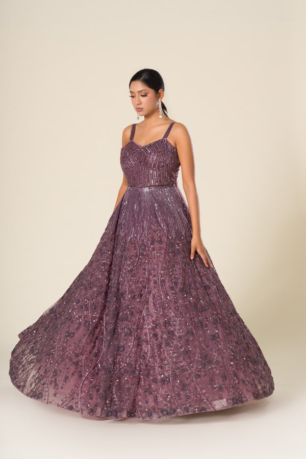 Dull Violet Whispers Gown with Sequins Ornamentation and Cut Dana Beading Paired With Mesmerizing Cape