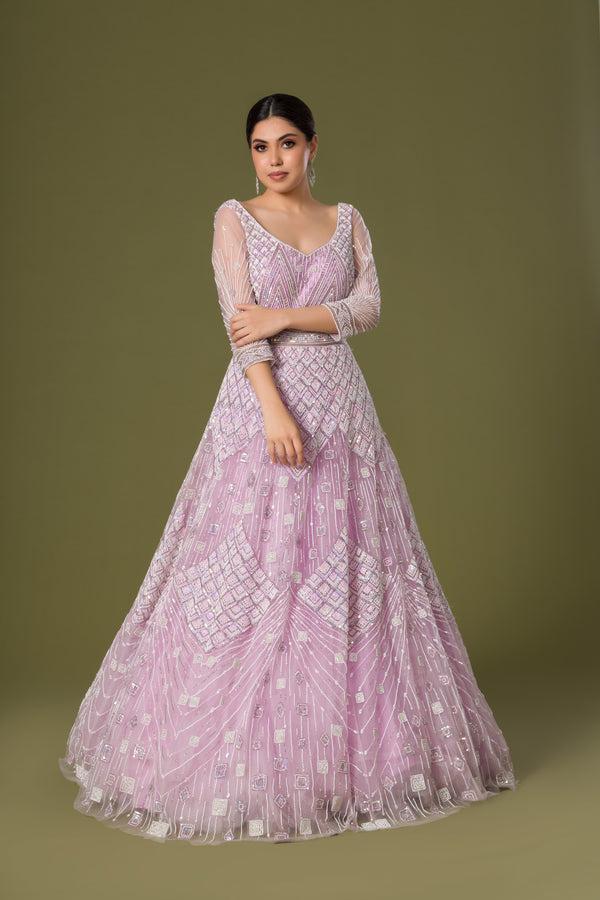 Chrysanthemum Splendor Gown With Aari Beadwork and Sequins Details Finished With Average Flare