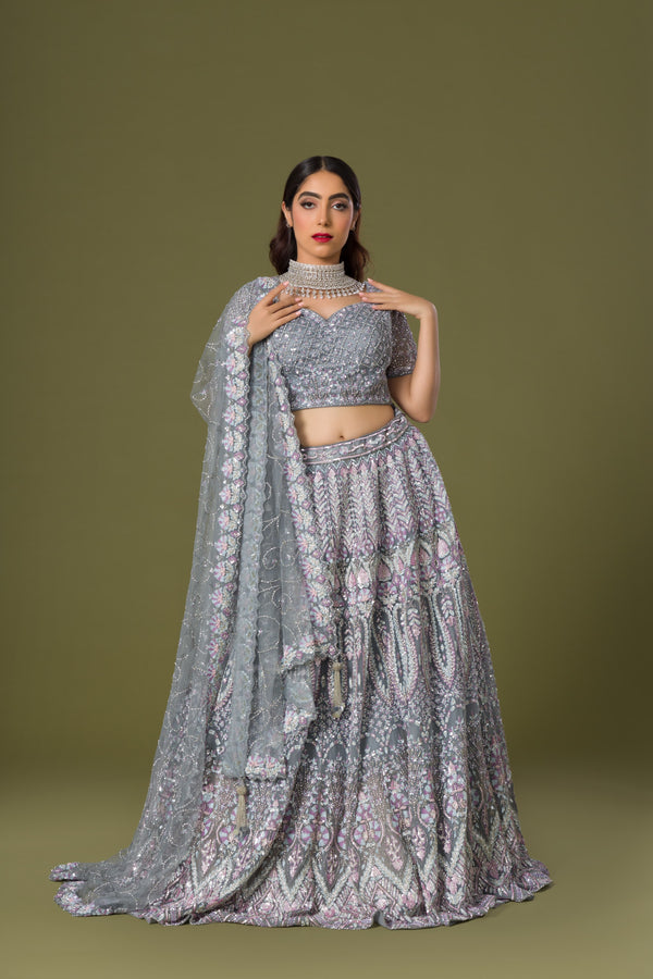 Twinkling Night Canopy Lehenga Choli With Aari, Cut Dana, and Sequins Paired With Net Duppata