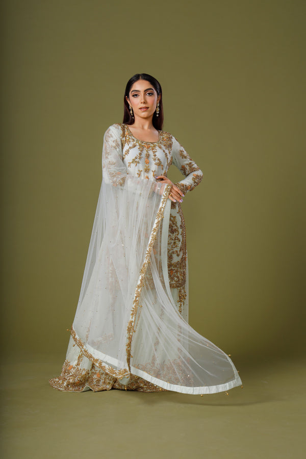 Heaven's Sky Blue Glamor Sharara Suit With Tilla and Cut Dana Paired With Delicate Embroidered Net Dupatta