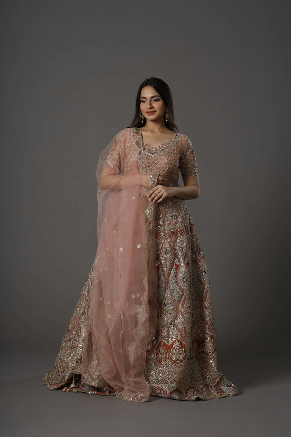 Soft Petal Perfection Gown Zari and Cut Dana Detailing Paired With Sequins Delicate Gauzy Net Dupatta
