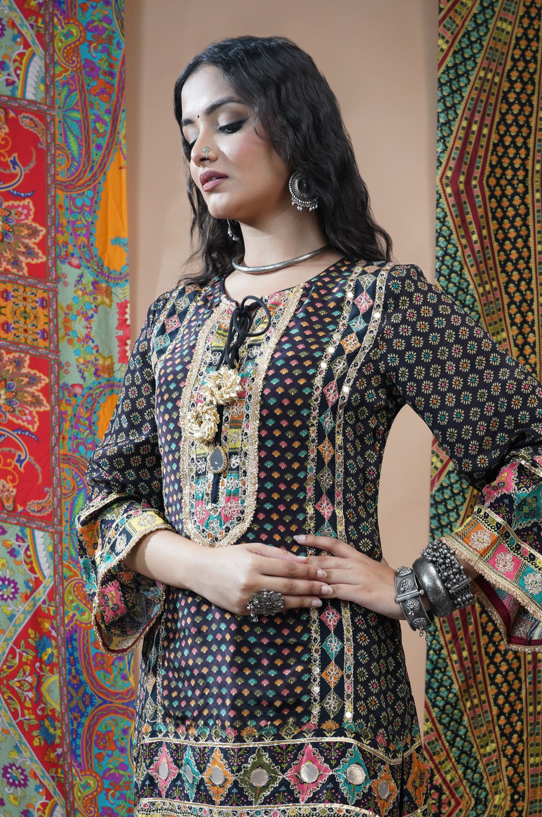 Brown Viscose Sharara Suit