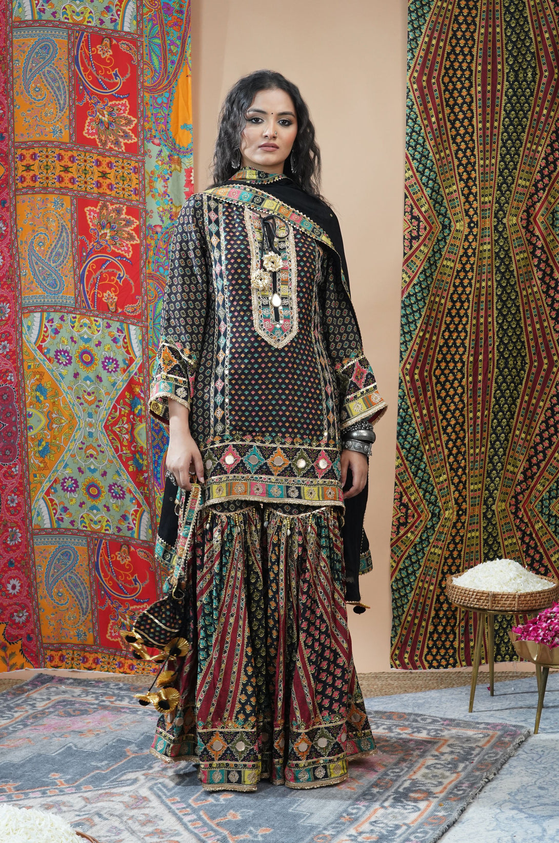 Brown Viscose Sharara Suit