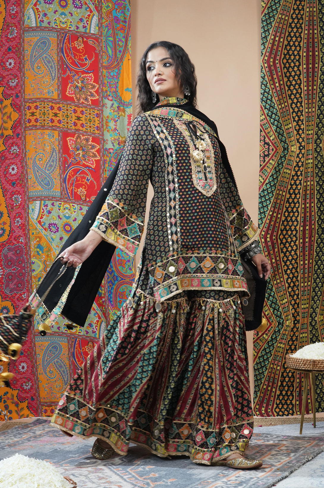 Brown Viscose Sharara Suit